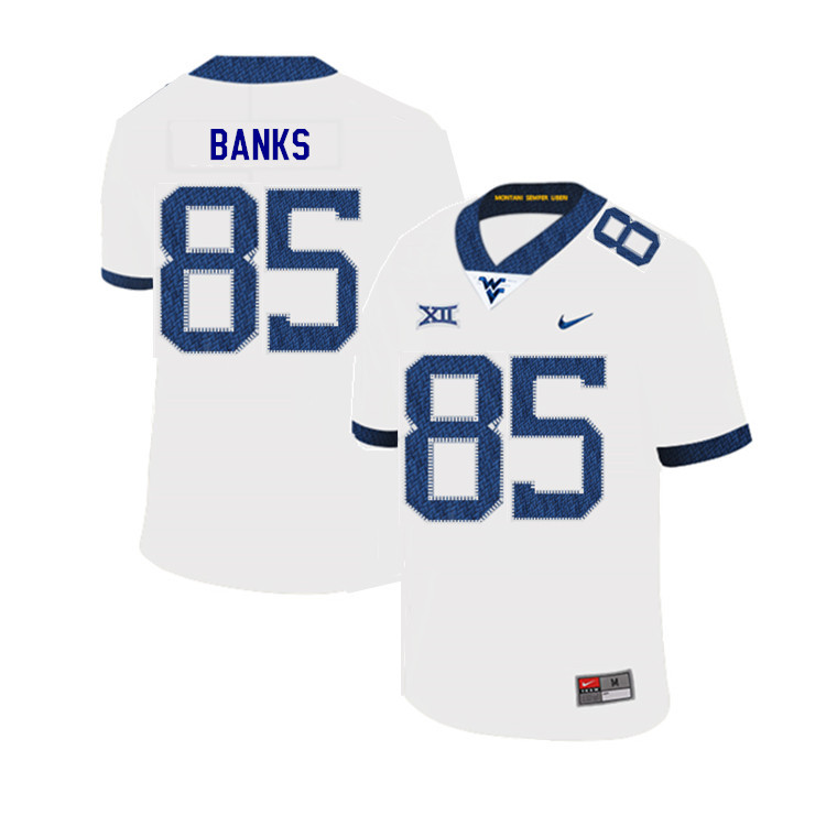 NCAA Men's T.J. Banks West Virginia Mountaineers White #85 Nike Stitched Football College 2019 Authentic Jersey MZ23J15XE